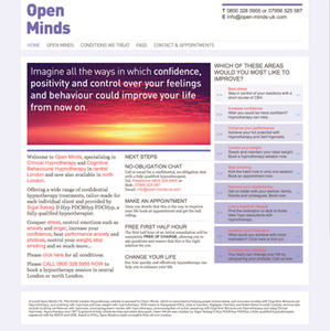 Open Minds Hypnotherapy website