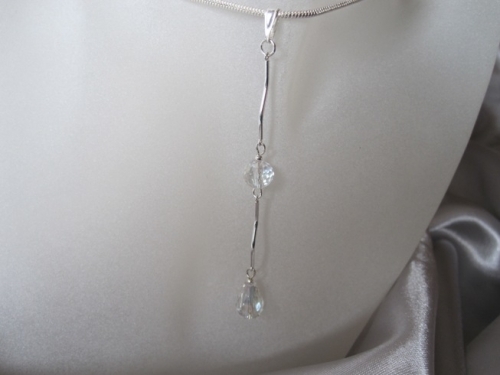 Faceted Rainbow Round & Teardrop Rock Crystal  Sterling Silver Pendant - SSP0012
