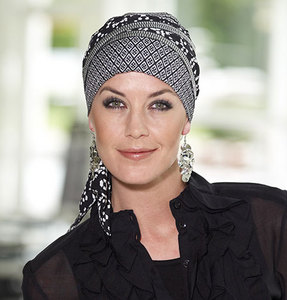 Christine Headwear Collection Black and White Print Cotton Scarf