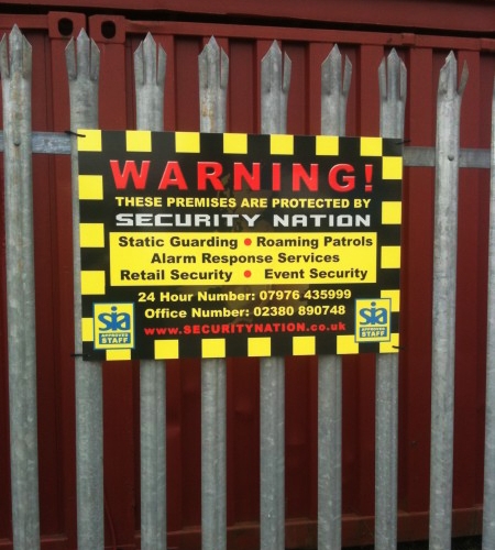 Construction site security banner.