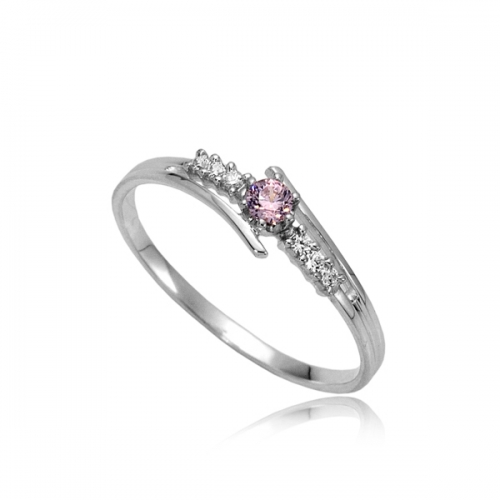 14kt GOLD PINK CENTRE PIECE ZIRCONIA ENGAGEMENT RING 