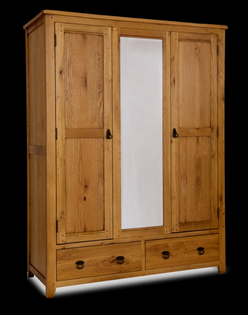 vienna rustic oak triple wardrobe with mirror and drawers