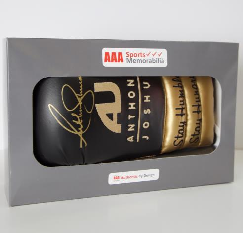 Anthony Joshua (AJ) Black/Gold Hand Signed Boxing Glove In AAA Gift Box