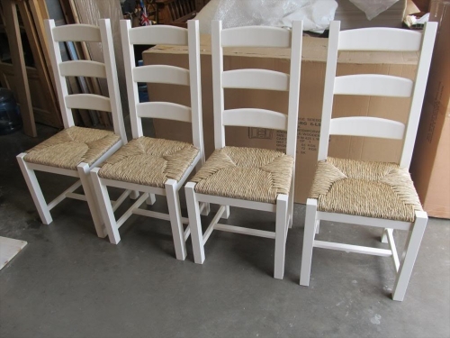 Amish Set of 4 Painted Chairs with Rush Seat Pad